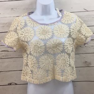 Women’s Crop Top Sun Flowers Laces See Thru Sz S